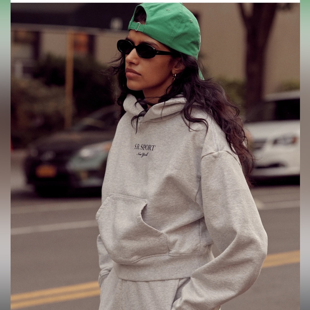 SR Sport Cropped Hoodie - Heather Gray/Navy